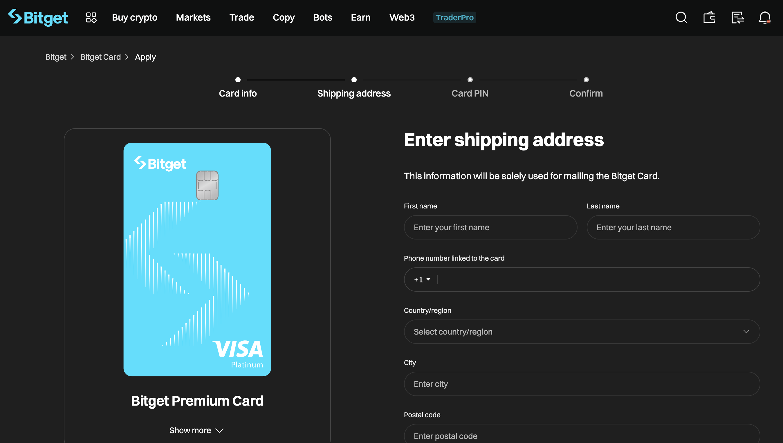 Bitget Wallet Card virtual crypto card screenshot